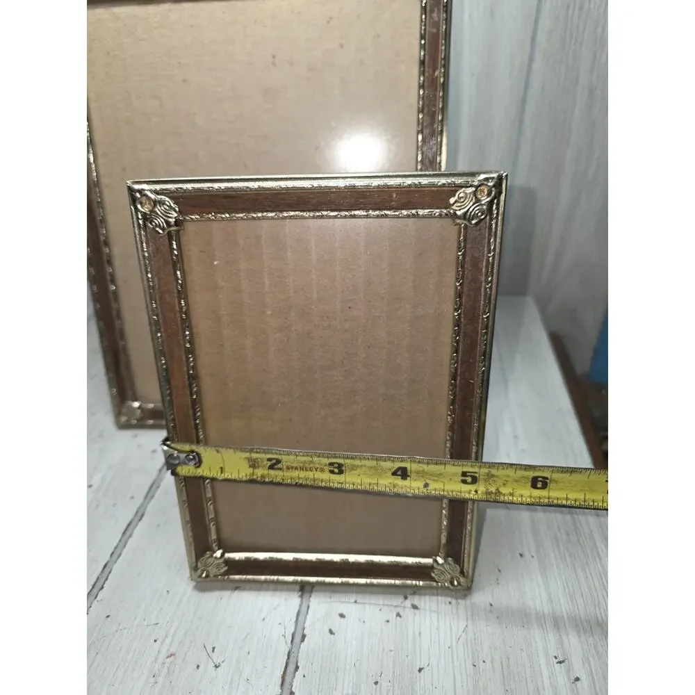 Vintage Gold Tone Art Deco Baroque Picture Frame MCM Faux Wood Detail Ornate